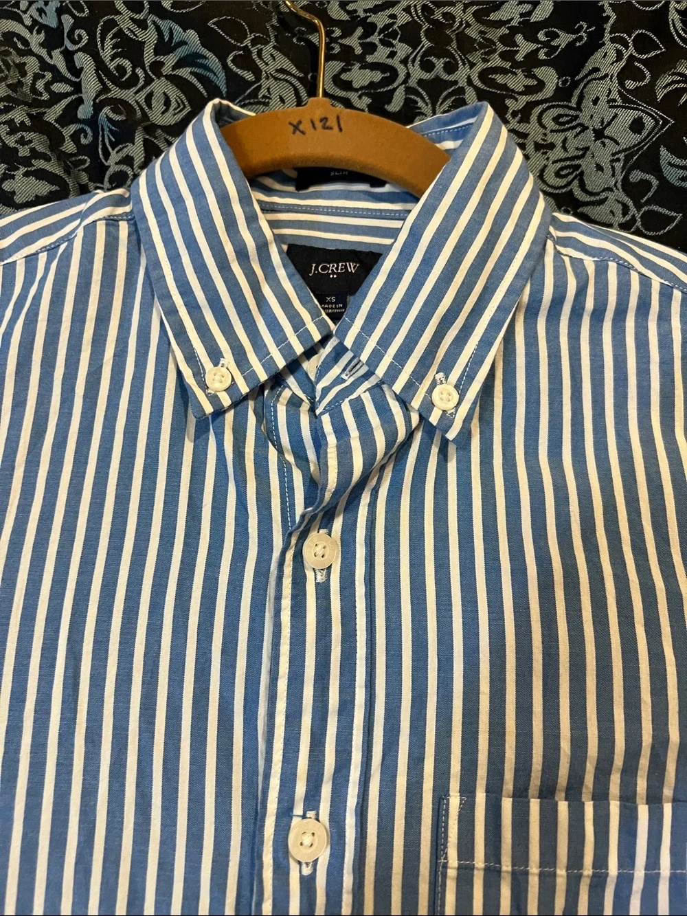 J. Crew Blue and White Vertical Stripe Button-Down Shirt